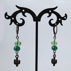 Stunning Handmade Green and Rusted Gold Cactus Dangling Earrings
